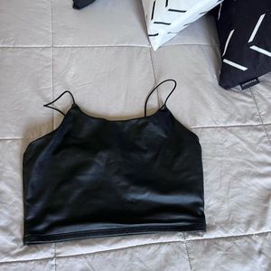 Cropped faux leather cami